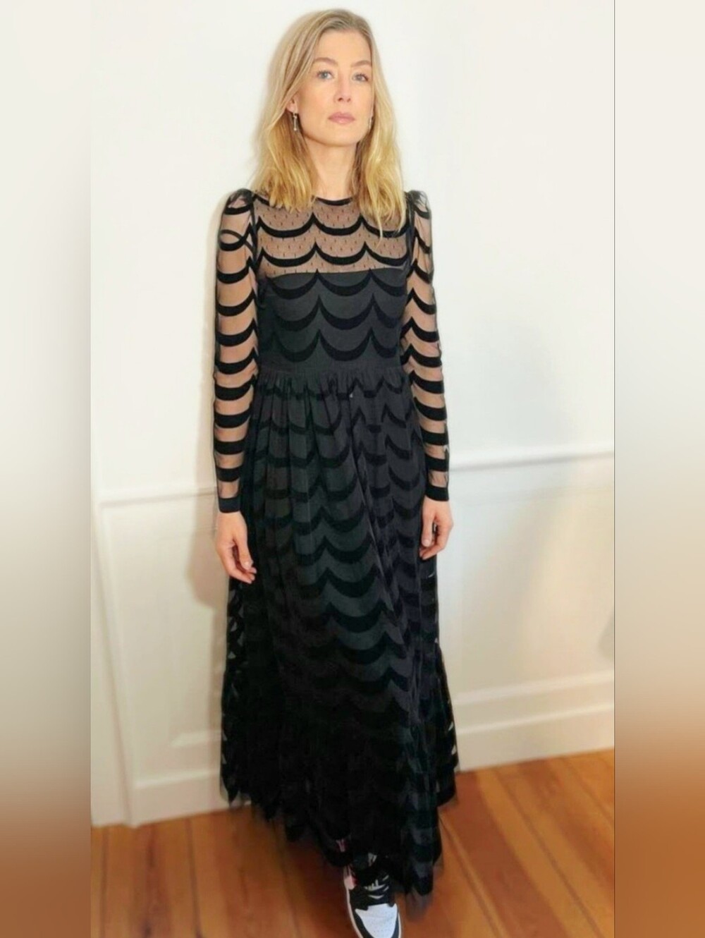 RED Valentino Swiss-Dot Tulle Maxi Dress With Scalloped Flocked Pattern Like New